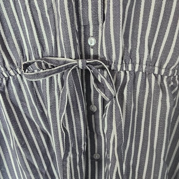 Grey and White Striped Button Up Style House Dress - Picture 2 of 5